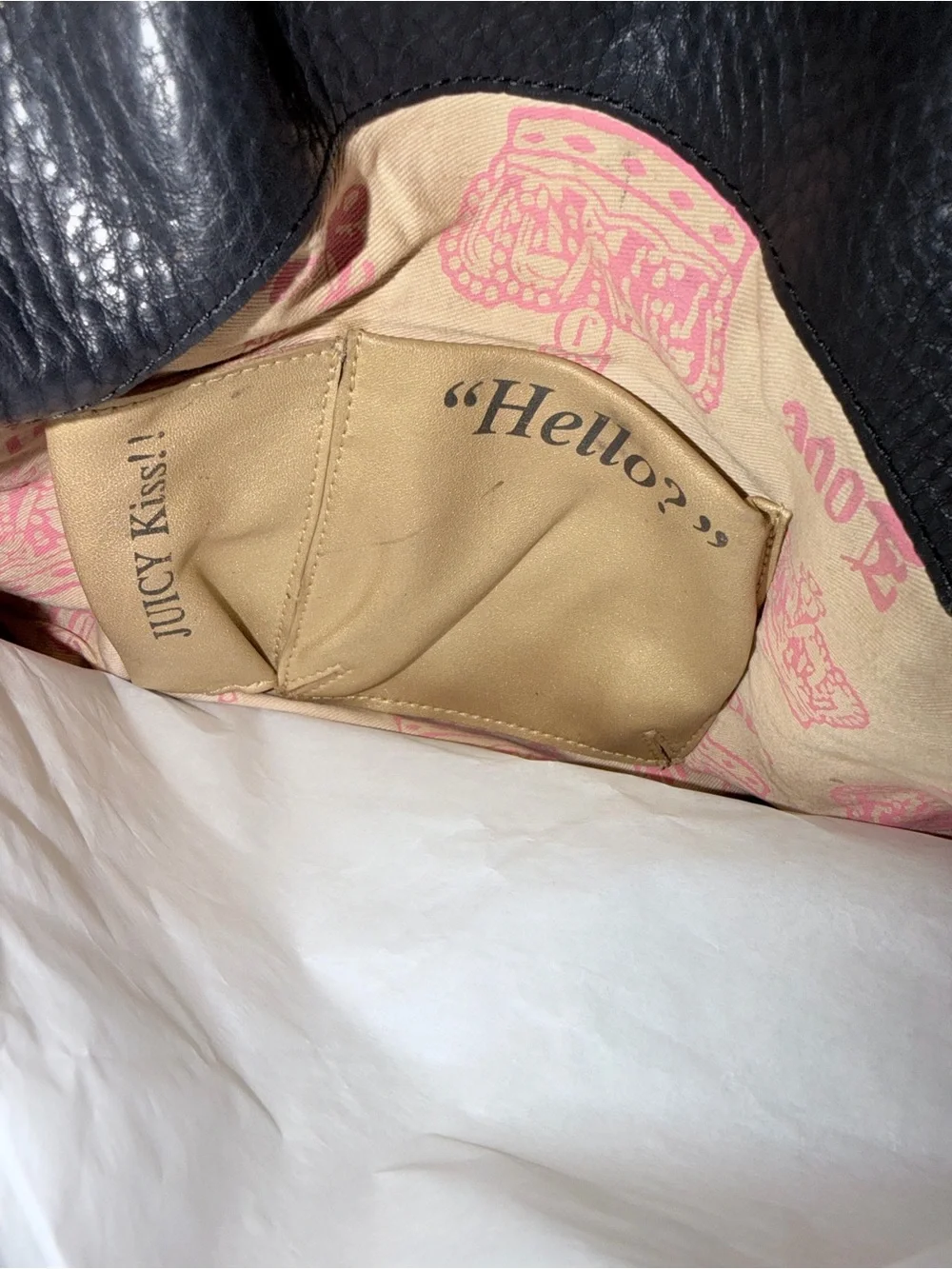 Vintage Juicy Couture Black Pebbled Leather Shoulder Bag with rabbit foot Tassel